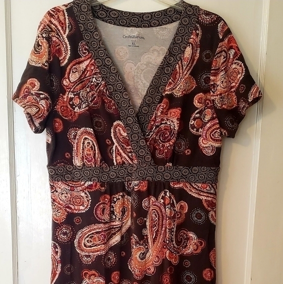 Vintage Croft & Barrow Brown Paisley‎ Print V Neckline Knit Dress size XL - Picture 3 of 10